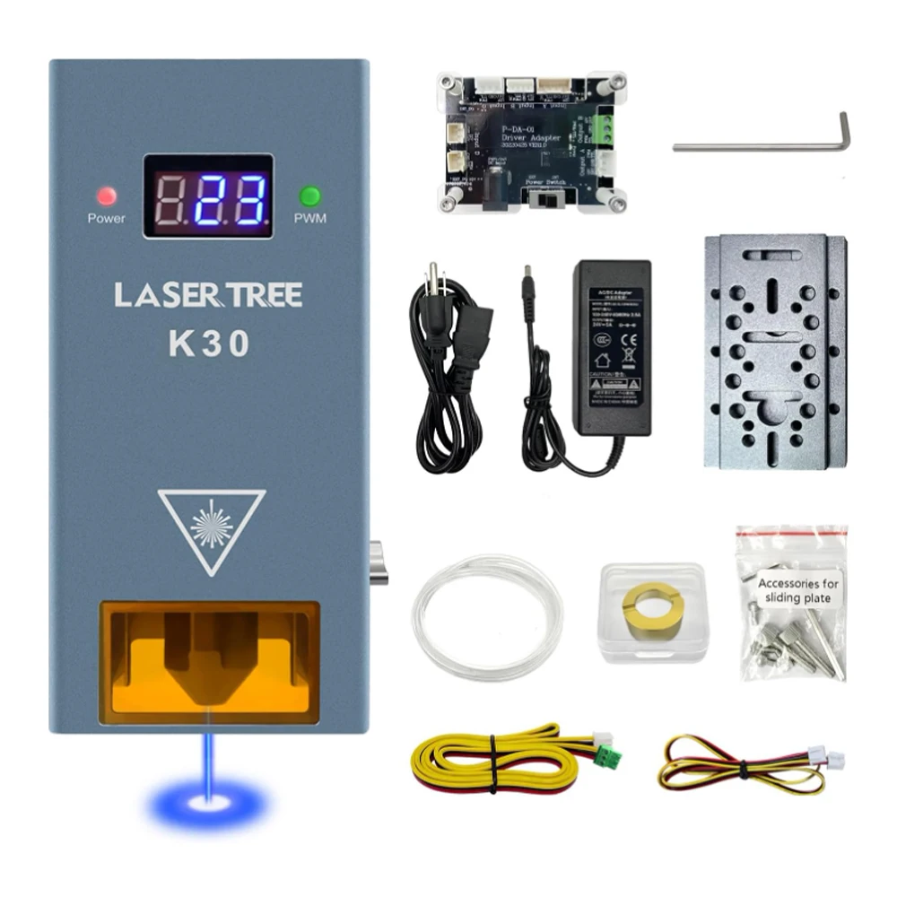 LASER TREE Laser Module, 30000 mW(30W) Optical Output Laser Cutter Module, Higher Accuracy Laser Engraving Module with Air Assist, Laser Head for Laser Engraver Cutter Machine DIY, K30 | Air Assist Nozzle, For Wood, Metal, Acrylic, Leather,Ect.