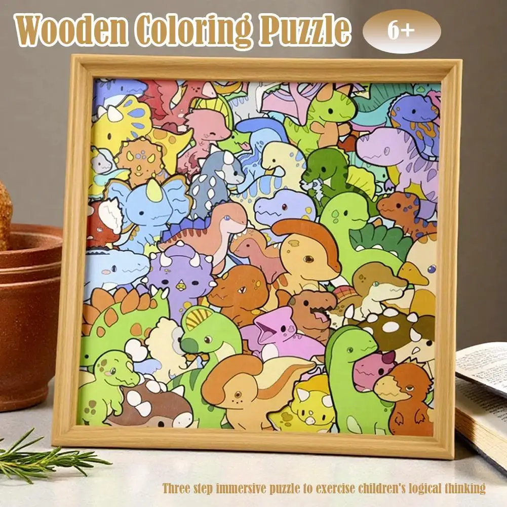 

Diy Cartoon Dinosaur Doodle Puzzle Intelligence Hand-drawn Wooden Animal Graffiti and Jigsaw puzzles Creative coloring Jigsaw