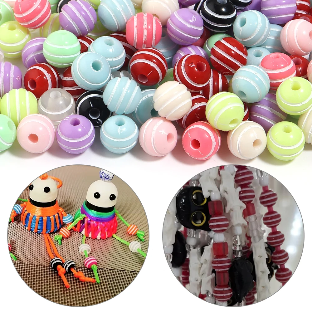 100Pcs/lot 10mm Round Acrylic Striped Beads Spacer Beads for Jewelry Making Children Handicraft Pendant Beading DIY Accessories