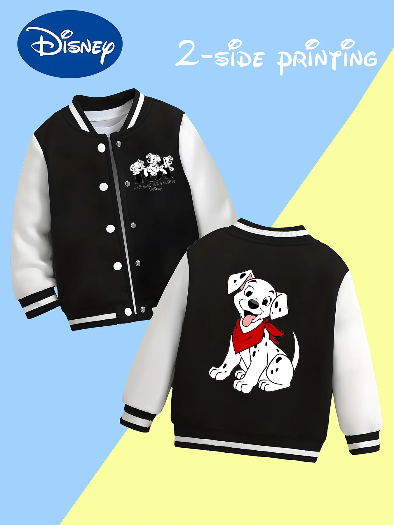 

MINISO Disney Dalmatian themed children's clothing boys' baseball jacket - double-sided cute dog print, soft and comfortable