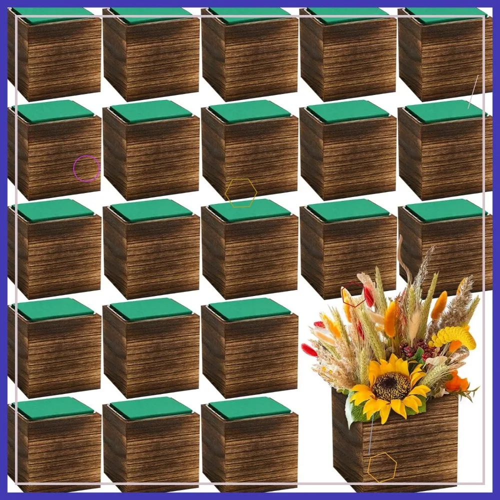 

24 комплекта деревянных кубиков в деревенском стиле с пластиковым вкладышем и цветочной пеной для домашнего свадебного декора сада