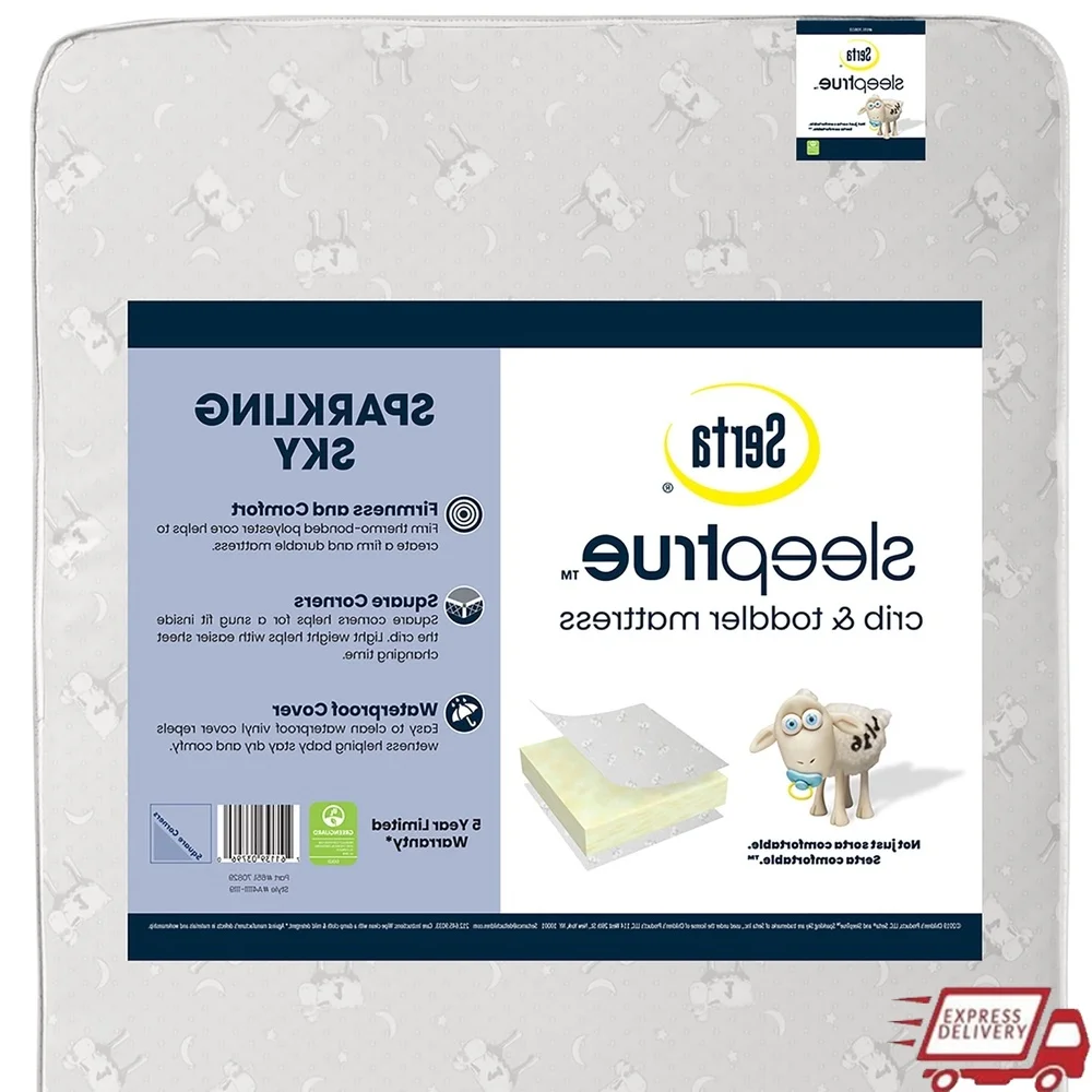 Dual-Sided Crib Toddler Mattress Waterproof Lightweight Firm Support GREENGUARD Certified Safe Fiber Core Square Corners Easy