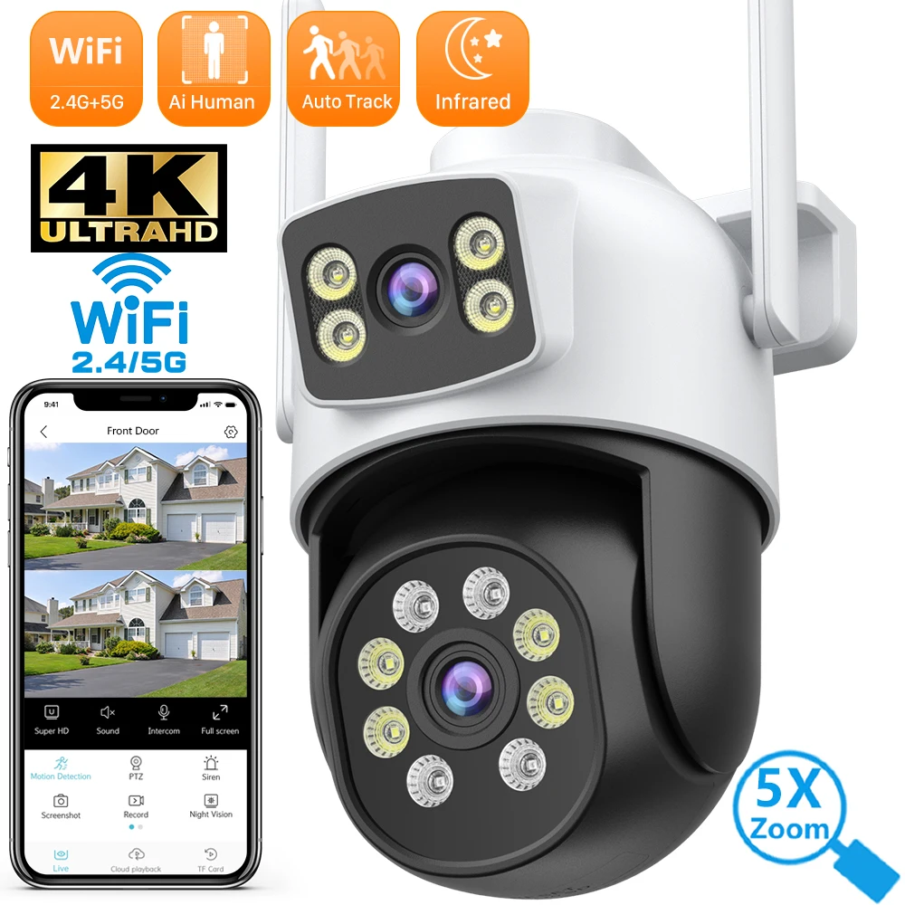 8MP/10MP WiFi PTZ IP Surveillance Camera 5Ghz Dual Lens Real-time intercom Human Detect Smart Alert 4K Outdoor Security Cameras