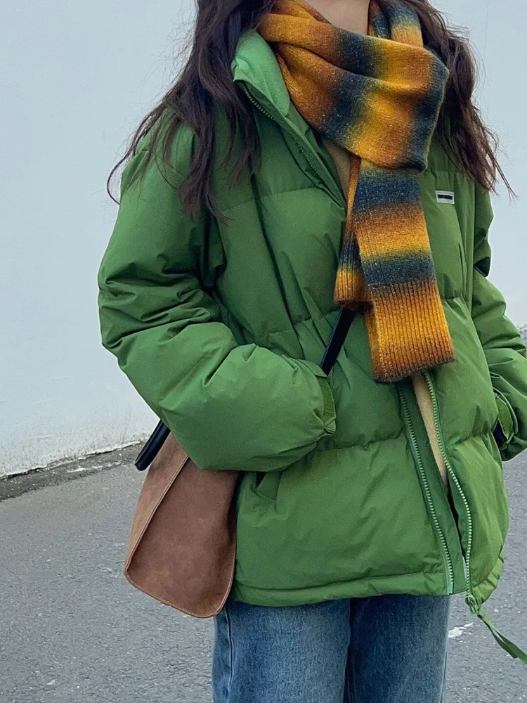 

Faionable een Stand Collar down Cotton Jaet Women's Winter Loose Fit Bread Sle Korean Version All-Match Outerwear