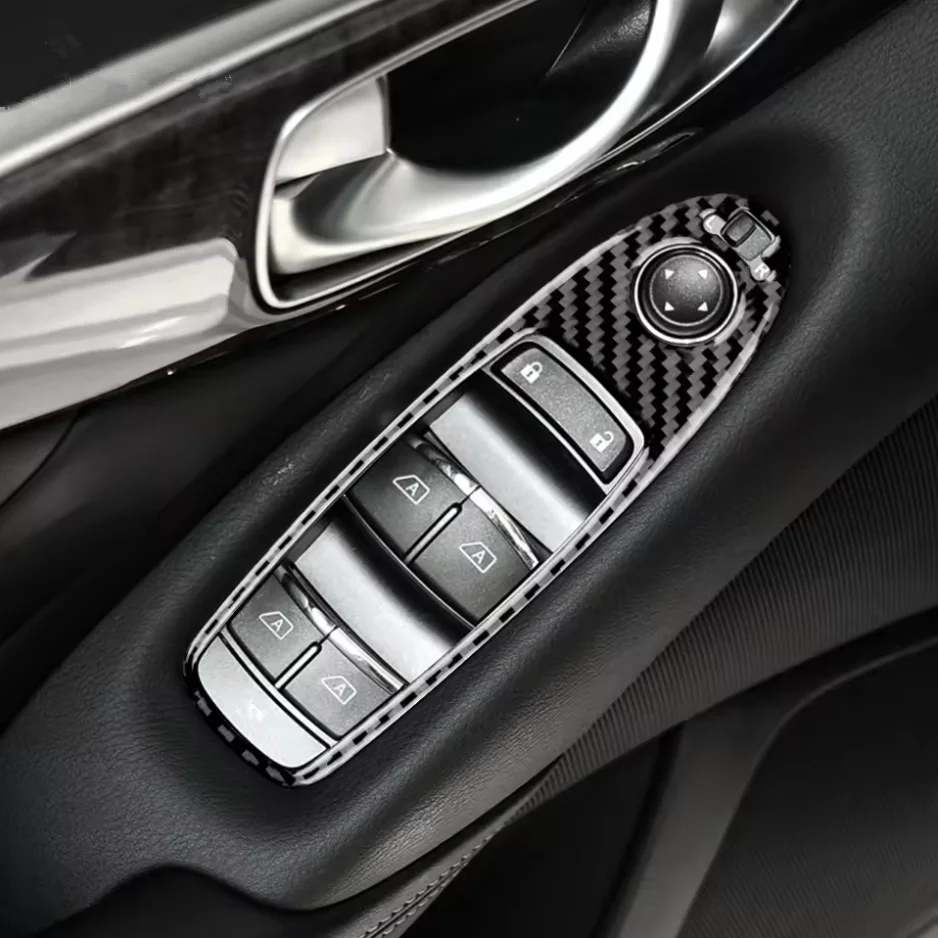 

4pcs Real Soft Carbon Fiber Door Window Switch Button Panel Cover Sticker For Infiniti Q50 Q60 2014 2015 2016 2017 2018 2019