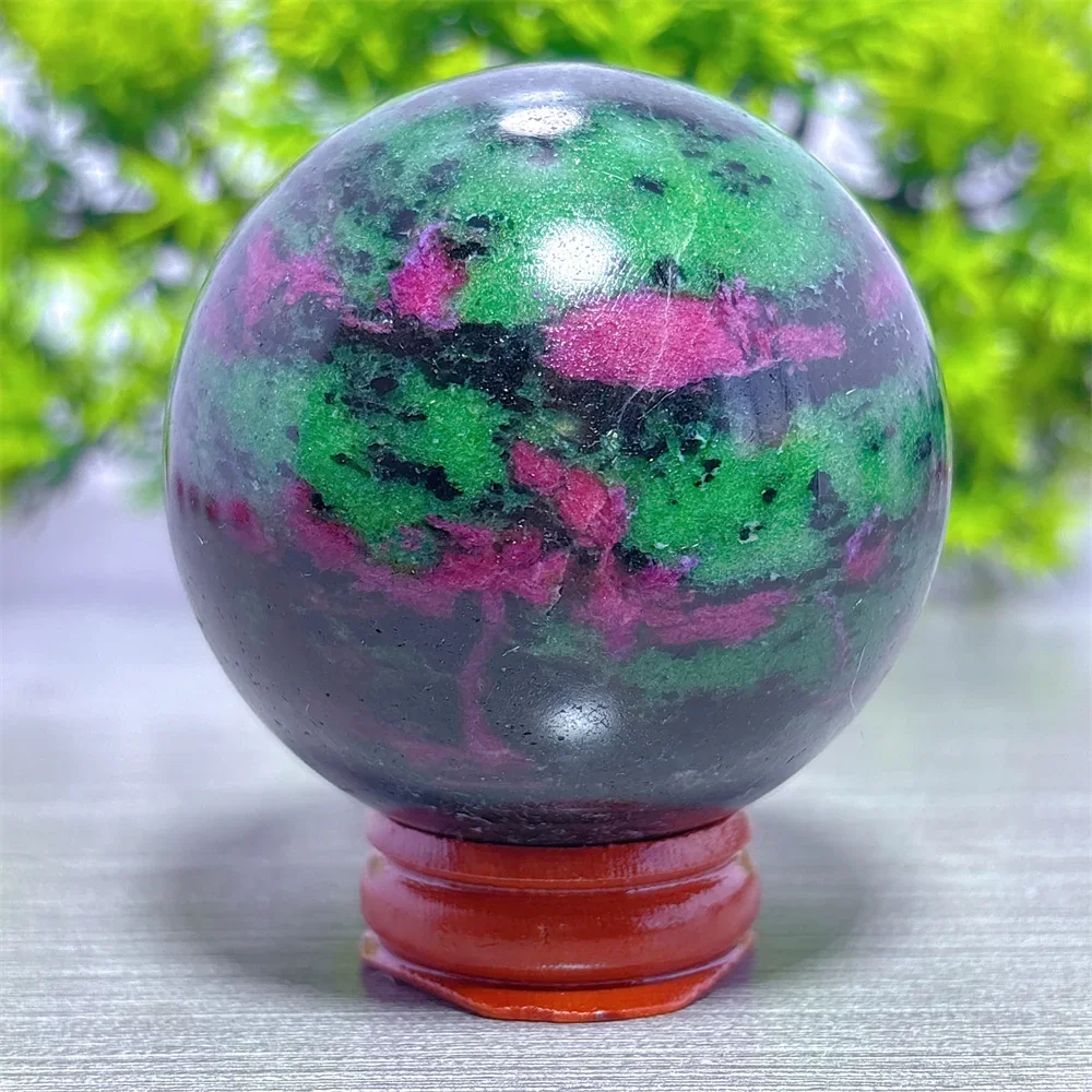 Ruby With Emerald Sphere Natural Crystal Home Decor Items Room Decor Luck Quartz Stone Garden Healing Energy Love Gifts + Stand