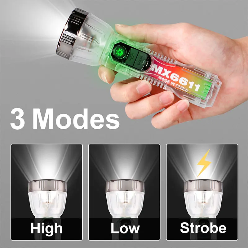 Portable Transparent Flashlight Solar + USB Rechargeable Torch 3 Lighting Modes Outdoor Waterproof Adventure Fishing Flashlight
