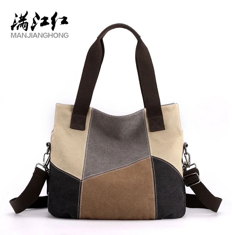 Personalized Stitching Canvas Handbag for Lady Big Storage Capacity Shoulder Bag High Quality Patchwork Casual Messenger Bag