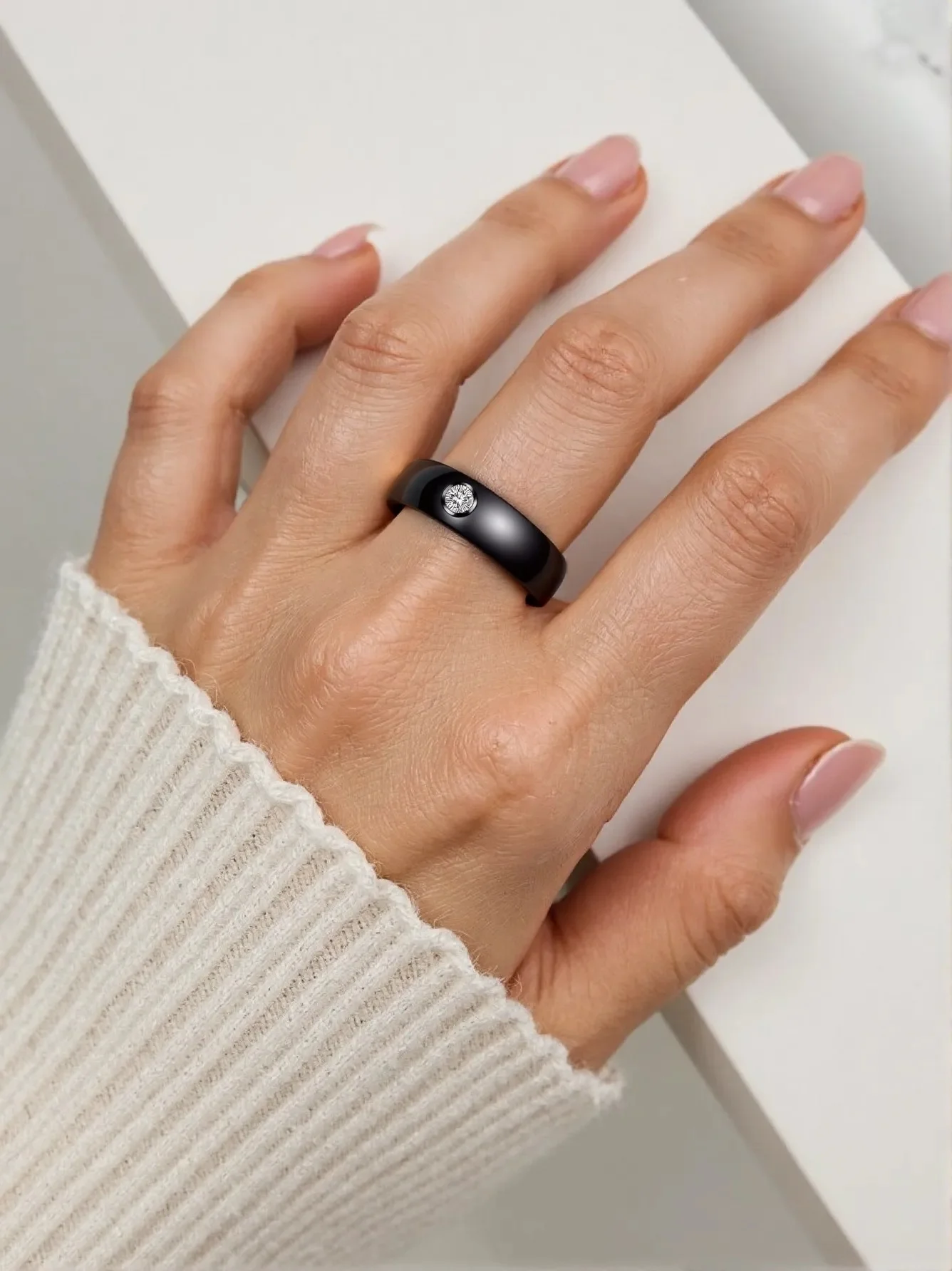 Fashion Men Women Black White Colorful Ring Ceramic Ring For Women With Crystal Wedding Band Ring Width 6mm Size 6-10