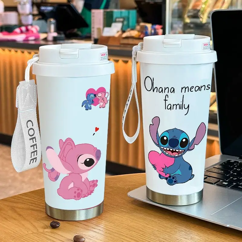 

Stitch Animated Fashion Coffee Cup for Men and Women Cartoon Large Capacity Stainless Steel Double Straw Thermos Cup Wholesale