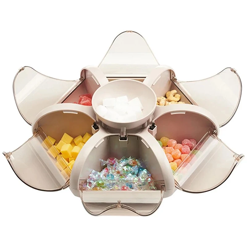 Creative Flower Petal Fruit Plate Candy Storage Box 5 Grids Nuts Snack Tray Rotating Flowers Food Gift Box