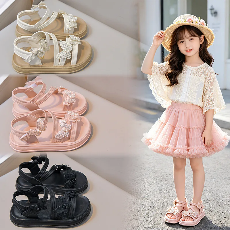 Girl Princess Sandal2026Summer New Korean Version Bow Child Soft SoledShoe Fashion Girl Anti Slip Fashion Versatile Cold Slipper