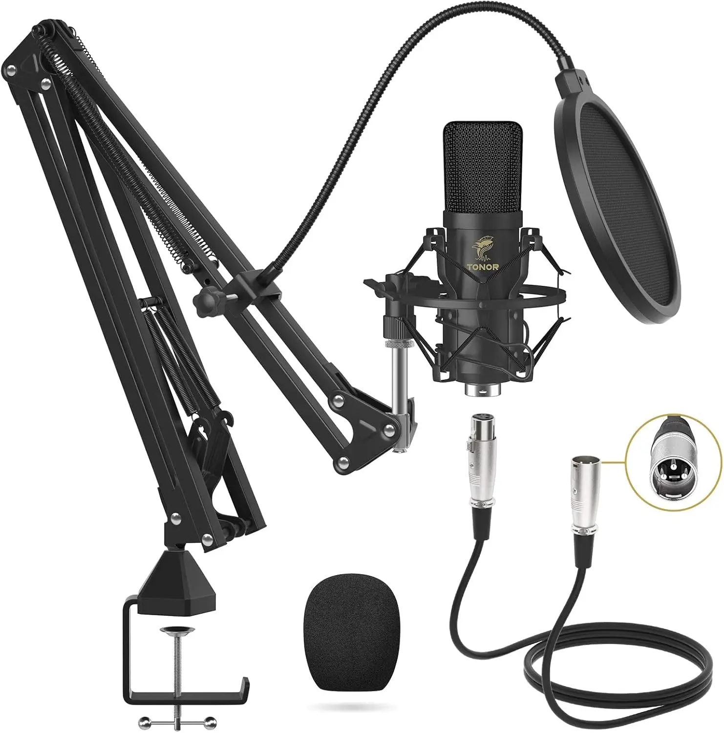 

XLR Condenser Microphone Kit with Boom Arm, Shock Mount & Pop Filter for Podcasting, Streaming, Voice Over, Home Studio