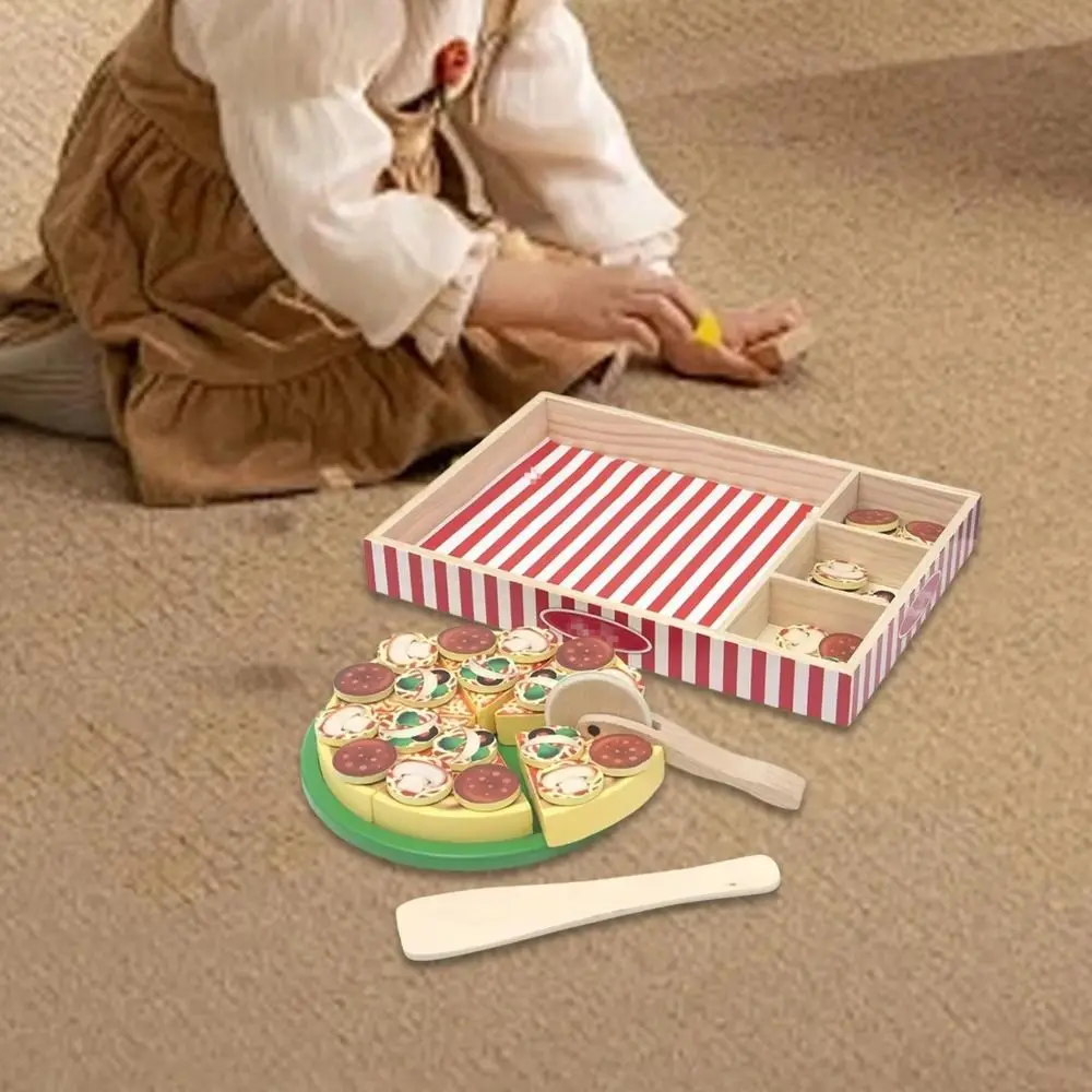 Jouet de Pizza simulé d'apprentissage alimentaire, jeu de rôle, maison de jeu, jeu de simulation, ensemble de jouets de cuisine, fruits et légumes en bois
