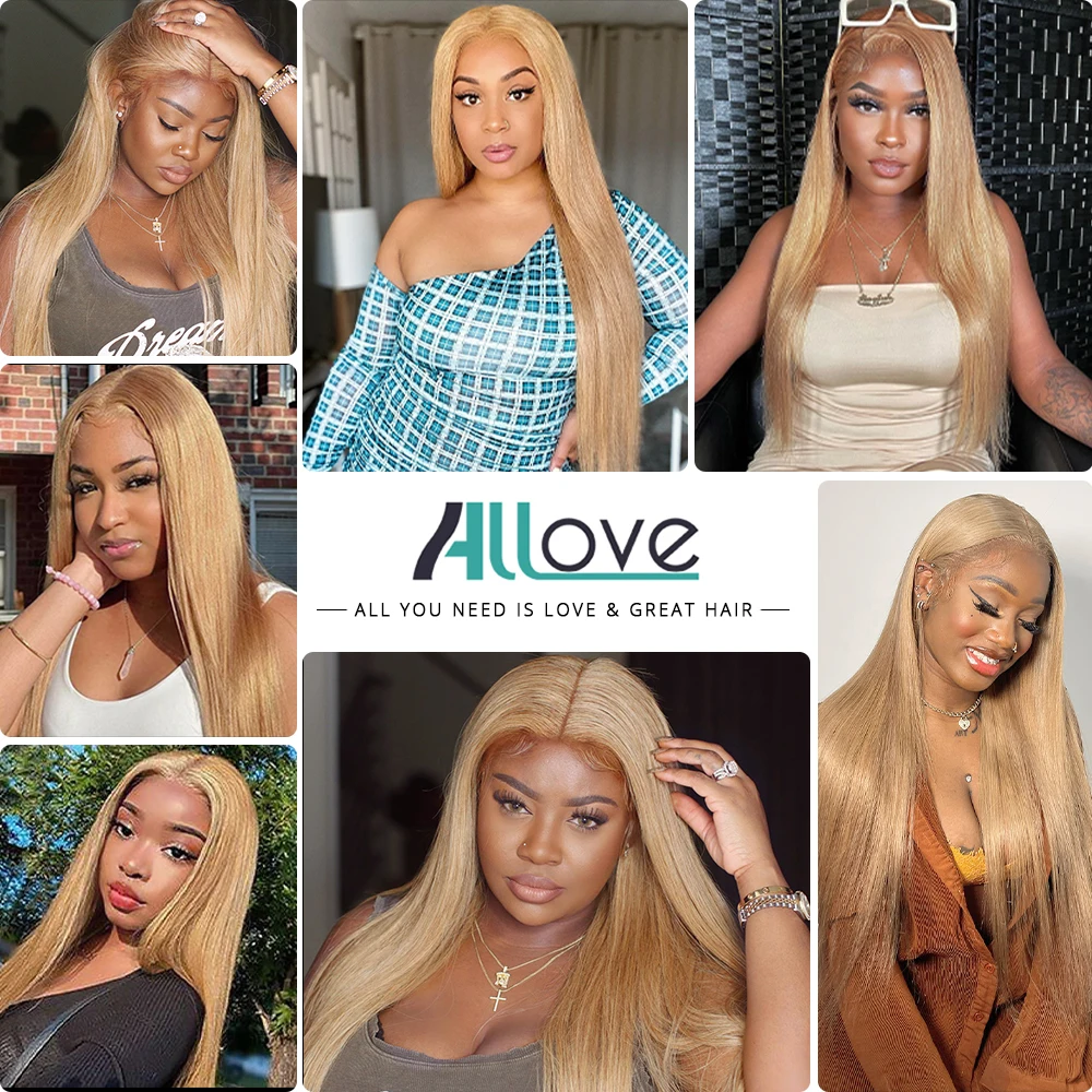 Allove 27# Honey Blonde Human Hair Bundles Bone Straight Hair Weave Bundles 1/3/4 PCS Colored Human Hair Extensions For Women