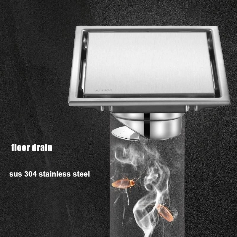 304 Stainless Steel 10/11/15cm Square Tile Insertable Concealed Floor Drain Anti-Odor Insect Proof for Bathroom Balcony