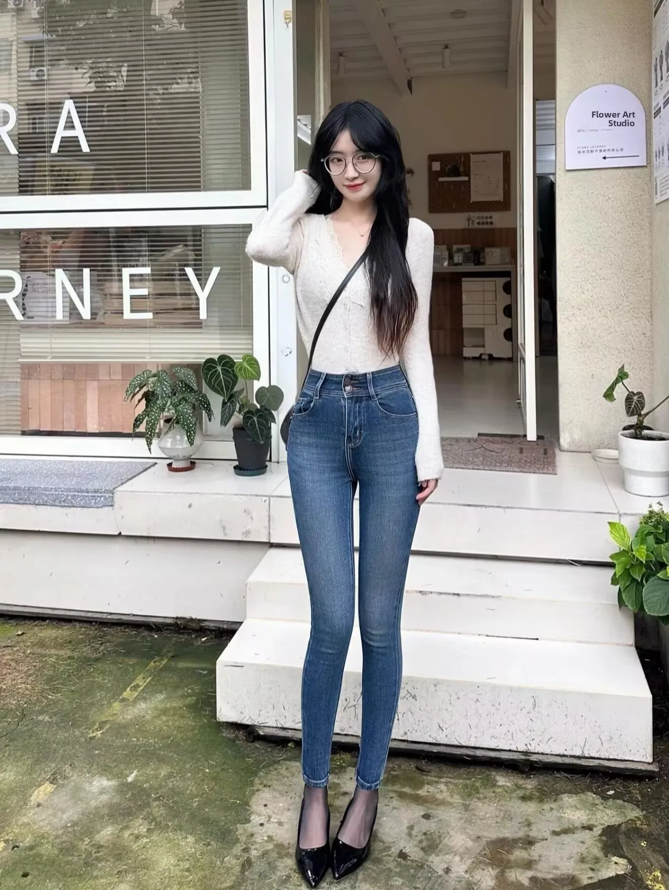 

Slim Fit High Waist Cotton Stretch Denim Retro Waed Highlight Nine Point Pants Women's Faionable Trendy Skinny Jeans