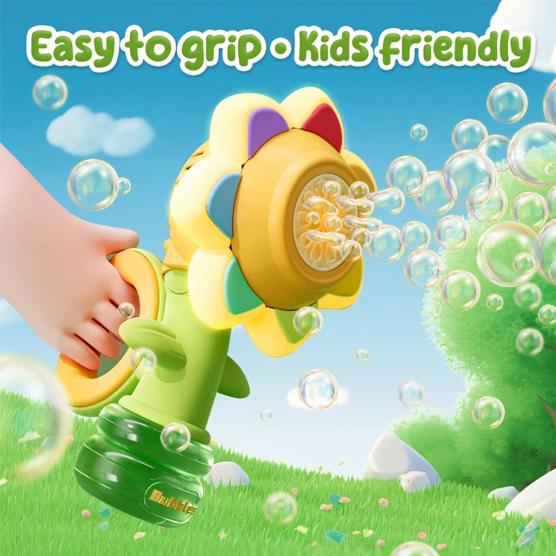 Armas de bolhas de flores para crianças, luzes led, diversão, balanço, dança, máquina de fazer bolhas, soprador, brinquedos ao ar livre, verão, jogar, festa, presente