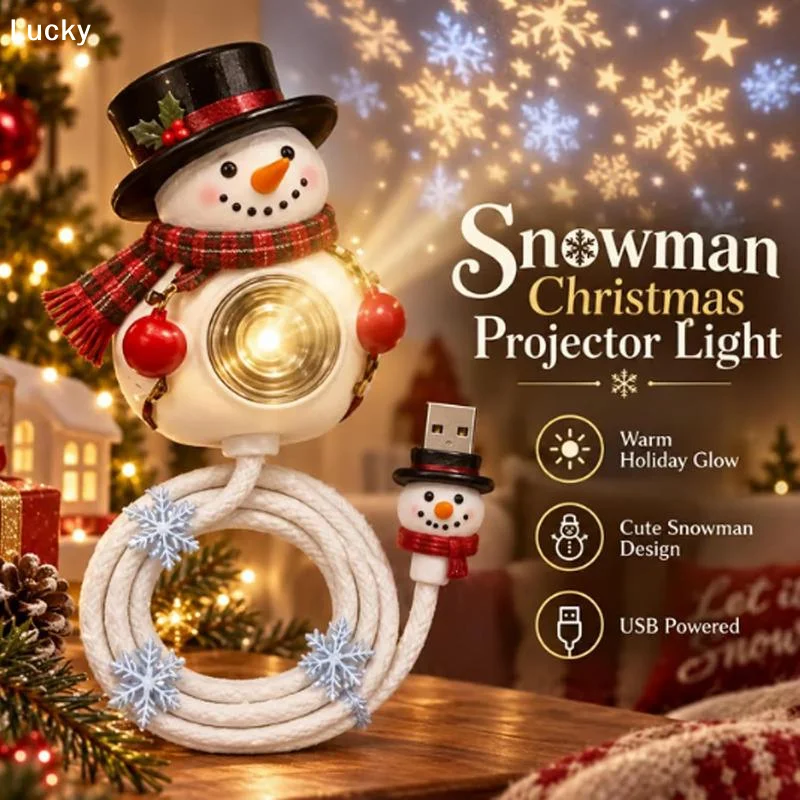 Christmas Projector Light USB Powered Christmas Night Light With Snowman Patterns Flexible Snowman Lamp For Bedroom Ceiling