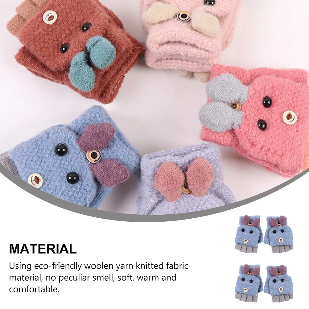 

Half Finger Knitted Gloves For Kids Cartoon Dog Design Warm Soft Lightweight Children'S Winter Wearable Cute Woolen