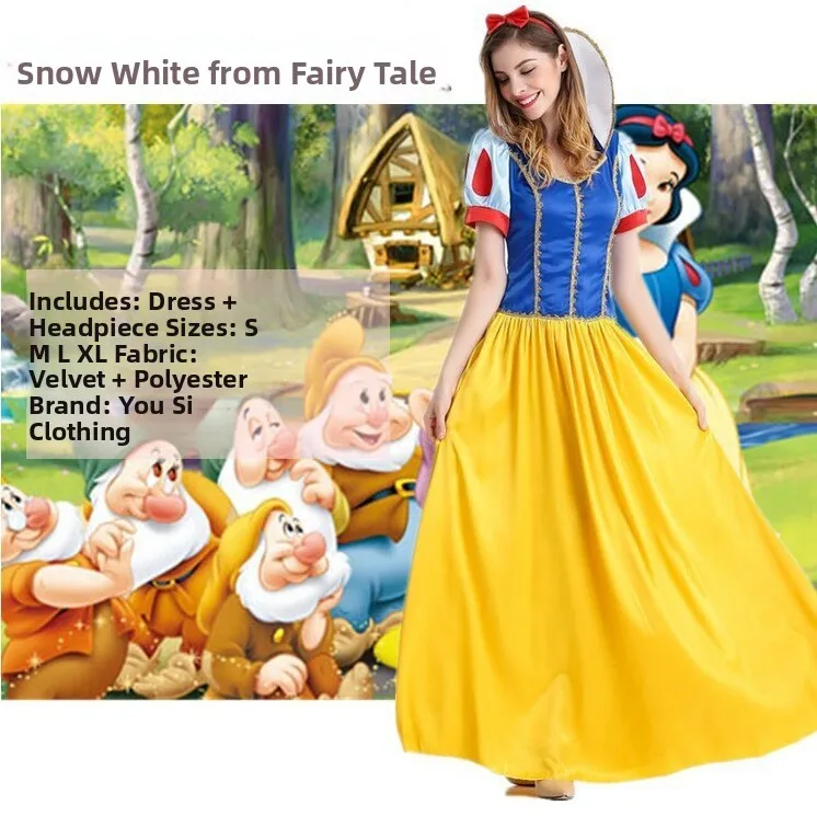 Adult plus Size loween Costume Snow White Dr with Cloak Women's Faion Stage Performance Cosplay Outfit Polyester Mate...
