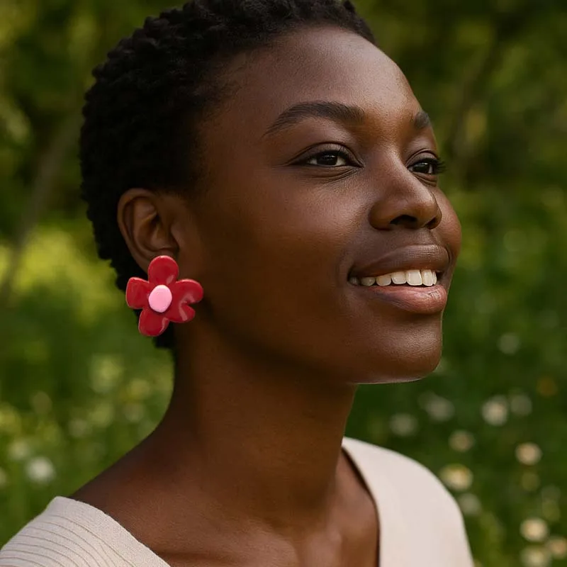 Fashion Acrylic Red Large Flower Stud Earrings for Women Girls Minimalist Cartoon Petal Temperament Earring Jewelry Gifts