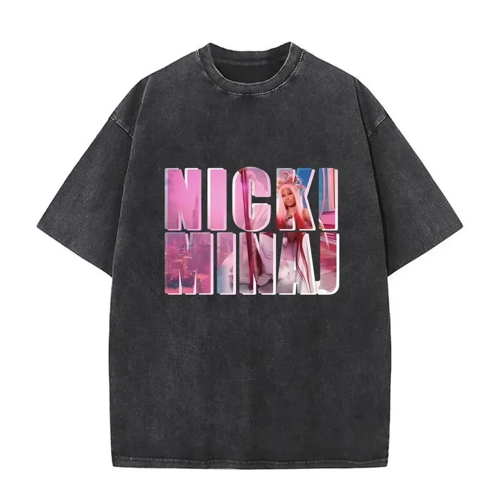 Super Freaky Girl Nicki Minaj Print Washed T-shirt Men Women Hip Hop Vintage T Shirts Men's Rapper Oversized Short Sleeve Tees