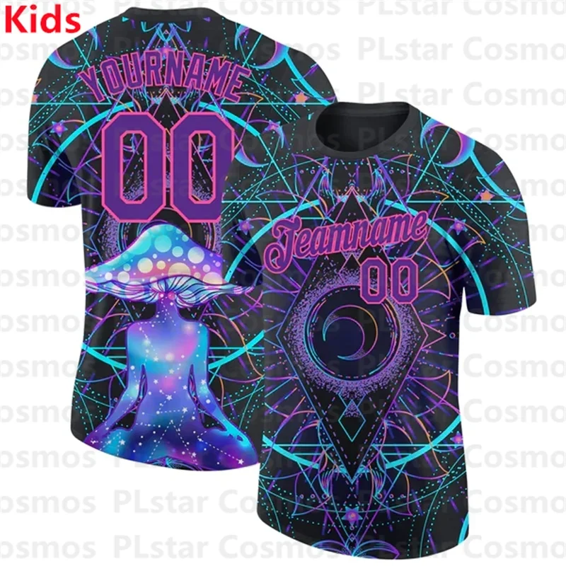 

Custom Black Purple-Pink 3D Pattern Mushrooms Over Sacred Geometry Psychedelic T-Shirs Kids Football Jersey Boys Tops Girl Tees