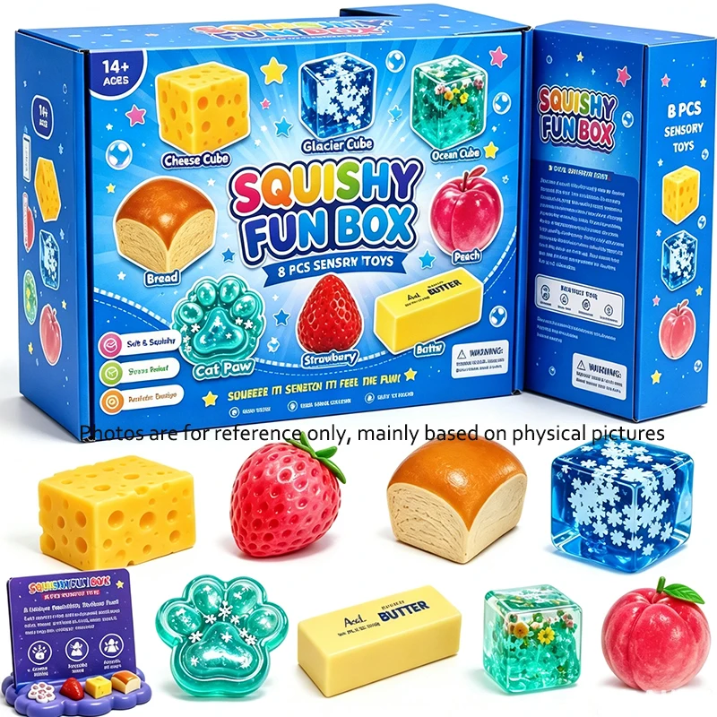 Image of 8 Stück/Box Zufällige Farbe Maltose-gefülltes Squishy-Spielzeug Langsam aufsteigend Stressabbau Sensorisches Fidget-Spielzeug Dekompression Blindbox Geschenk-Ornamente