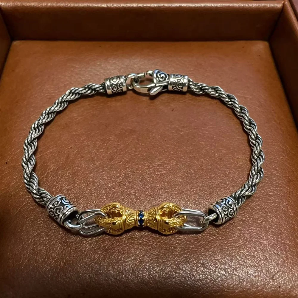 OUYADI Vintage Twisted Rope Stainless Steel Bracelet for Men Women, Retro Two-tone Charm Bracelet Unisex Fashion Jewelry Gift