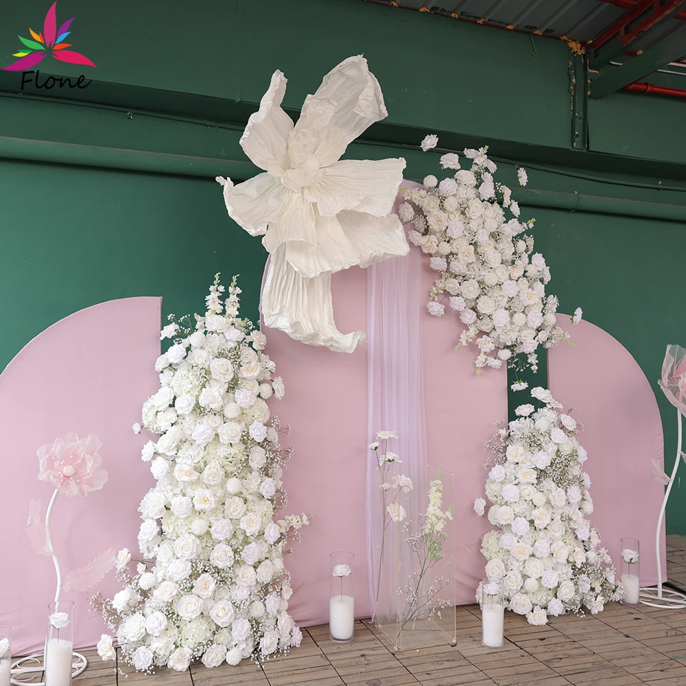 

Кремовые розы и детское дыхание, шелковые искусственные цветочные композиции для свадебного украшения, доски KT, фона и декора для вечеринки FL2608