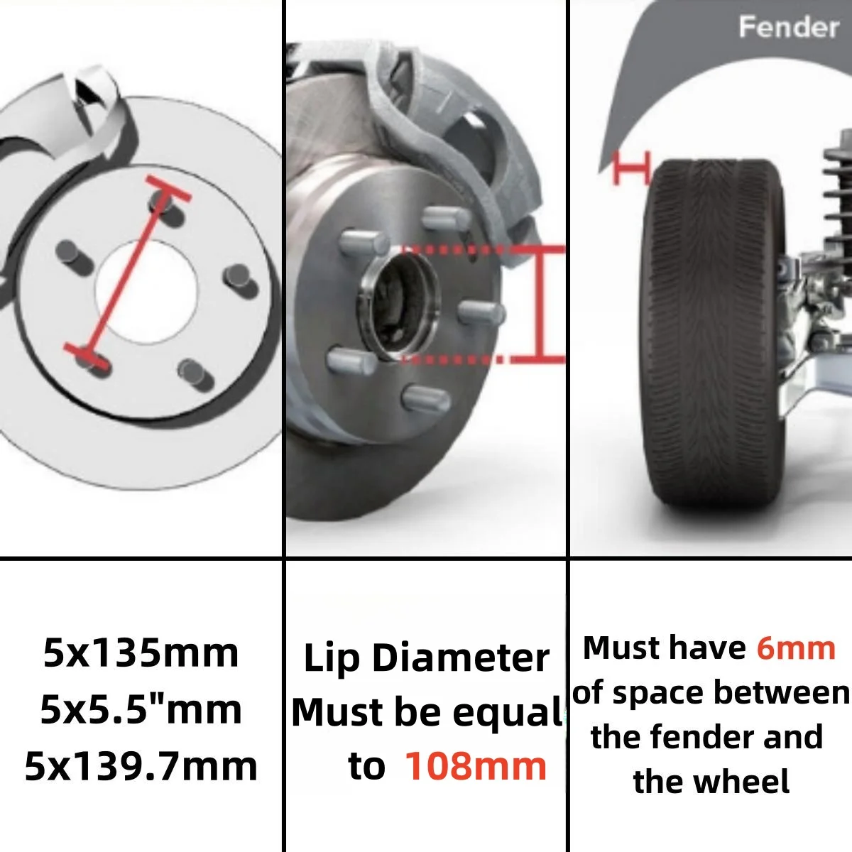 1PC Aluminum Universal Car Wheel Spacer Shim Plate 6mm 1/4 Inch Thick 5 Lug 6 Lug For 5x135 5x5.5\