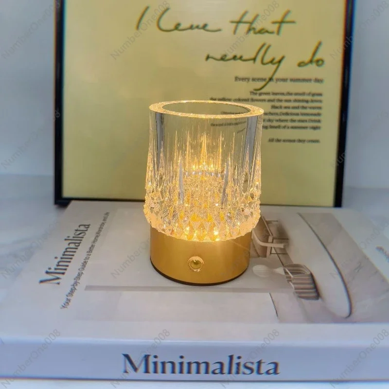 New Trendy Creative Rechargeable Crystal Vase Lamp Whiskey Shot Glass Table Lamp Bar Atmosphere Night Light Cup