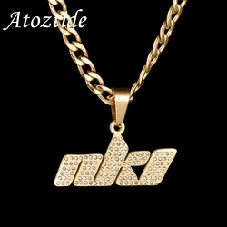Atoztide Personalised Zircon Custom Name Necklace for Women Thick Cuban NK Chain Stainless Steel Bling Stone Letter Pendant Gift