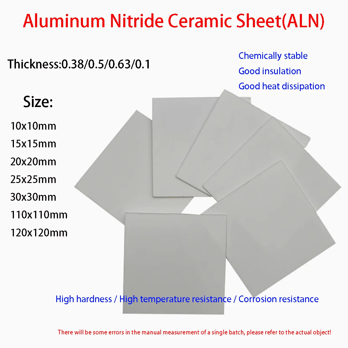 Aluminum Nitride Ceramic Substrate Thickness 0.38/0.5/0.63/1mm High Thermal Conductivity Ceramic Sheet