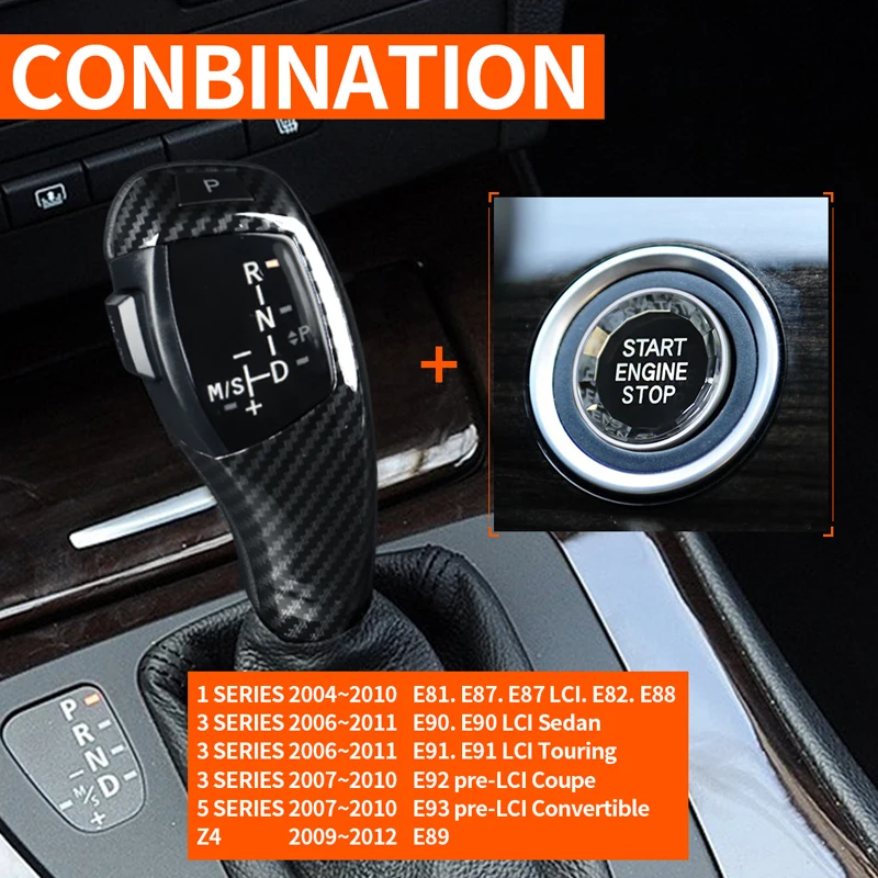 Left-hand drive LED Carbon fiber Cubic Printing Lines Shift Lever knob For BMW E87 E90 E91 E92 E93 E89 E82 E88