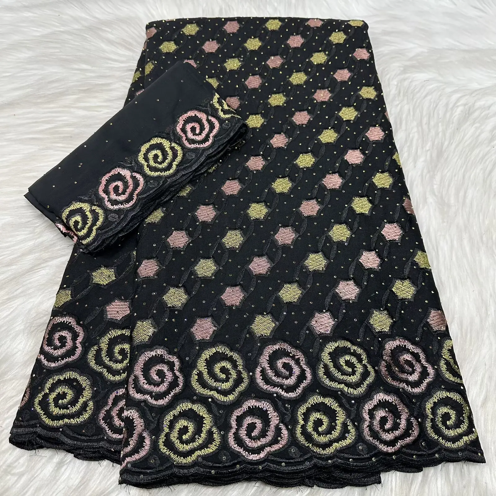 

Hot Sale Latest African Nigerian France Swiss Lace Fabric With Stones 2025 High End Cotton for Bride Wedding Party Sew Dresses