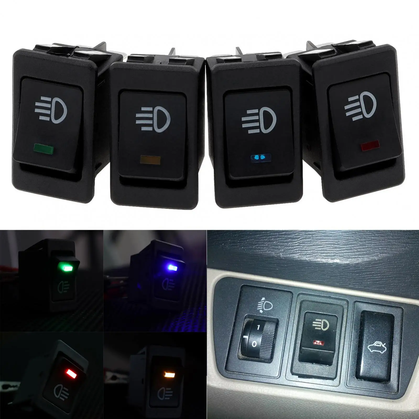 ASW-17D Car LED Fog Light Rocker Switch for Universal Auto Car 4Pin 35A 12V ON Off Toggle Rocker Switch