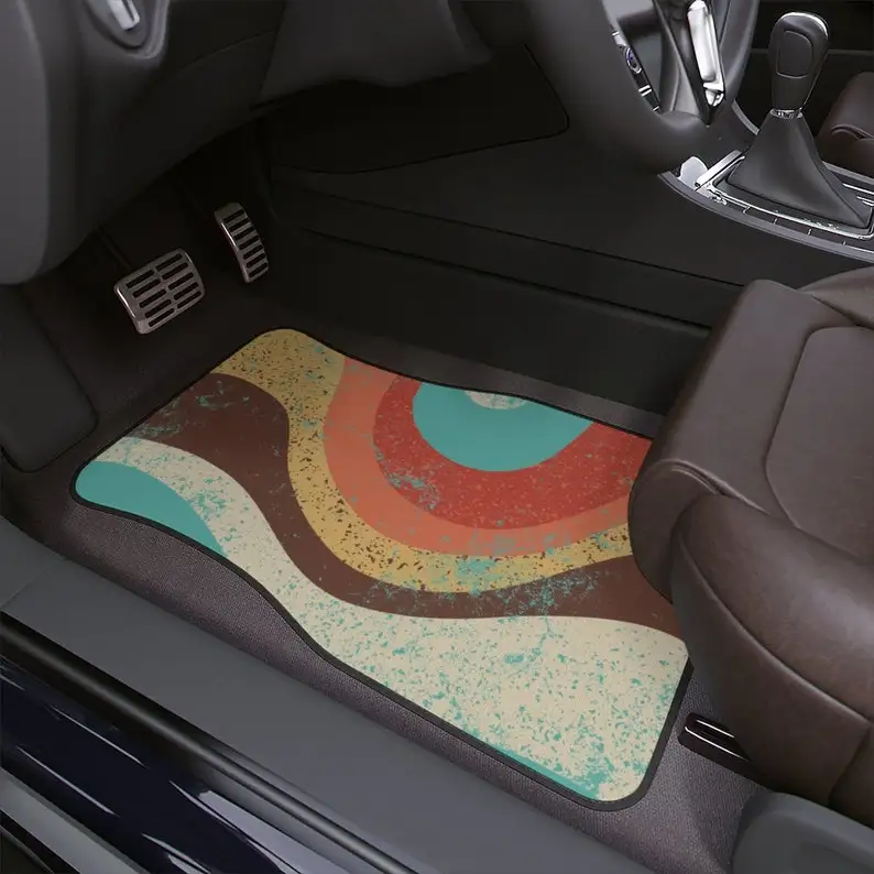 

Wavy Boho Hippie Car Accessory Floor Mats Retro Mod Car Decor Vehicle Hippie Van Truck Car Gift Hippy Floor Mats