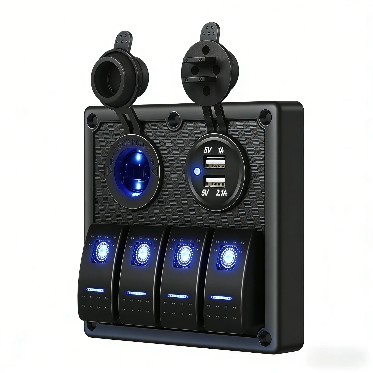 

Waywe 4 Gang Pre-wired Rocker Switch Panel with USB Charger, Power Socket & Fuse, DC 12V/24V for Car, RV, Vehicles, Trucks