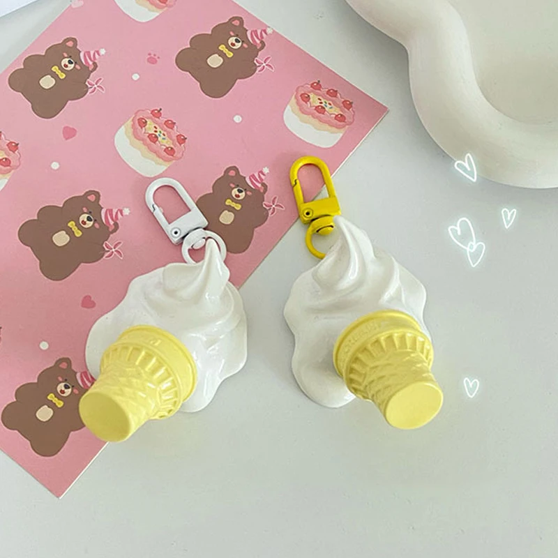 

Cute Ice Cream Keychain Cartoon Simulation Food Cone Melting Ice Cream Keyring Earphone Pendant Backpack Charms Bag Decor Gifts