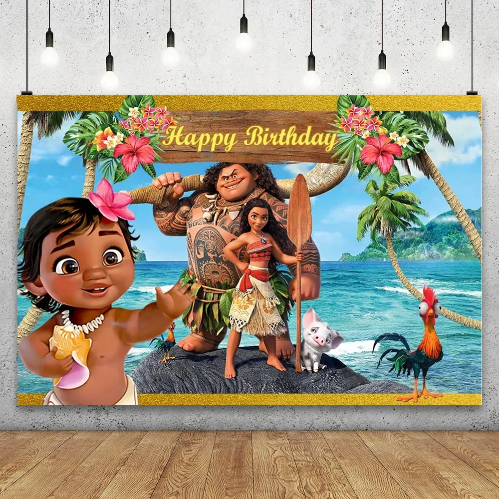 

Disney Moana Photography Backdrop Girls Princess Birthday Baby Shower Cartoon Backgrounds Party Decor Banner