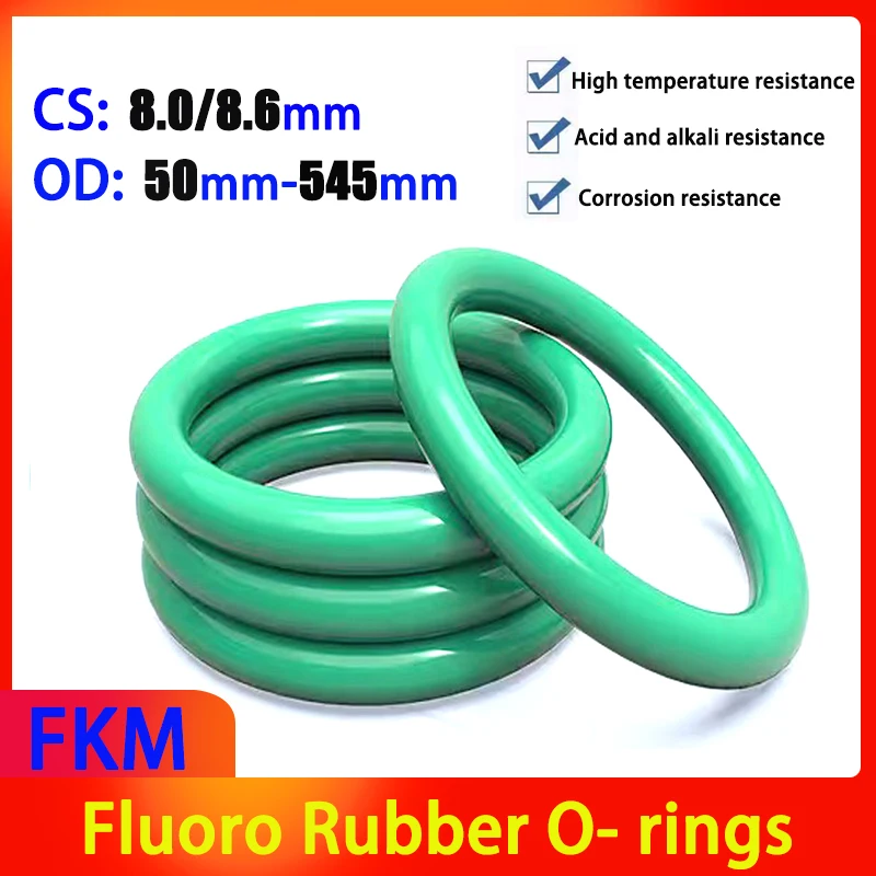 FKM CS 8.0mm/8.6mm OD 50mm-545mm Green Fluoro Rubber O- rings Viton Oil Seal Gasket Fluoro Elastomer Circular Sealing Ring