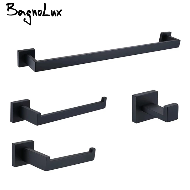 Bathroom Accessories Bathroom Hardware Set Black Robe Hook Towel Rail Bar Rack Bar Paper Holder Shelf