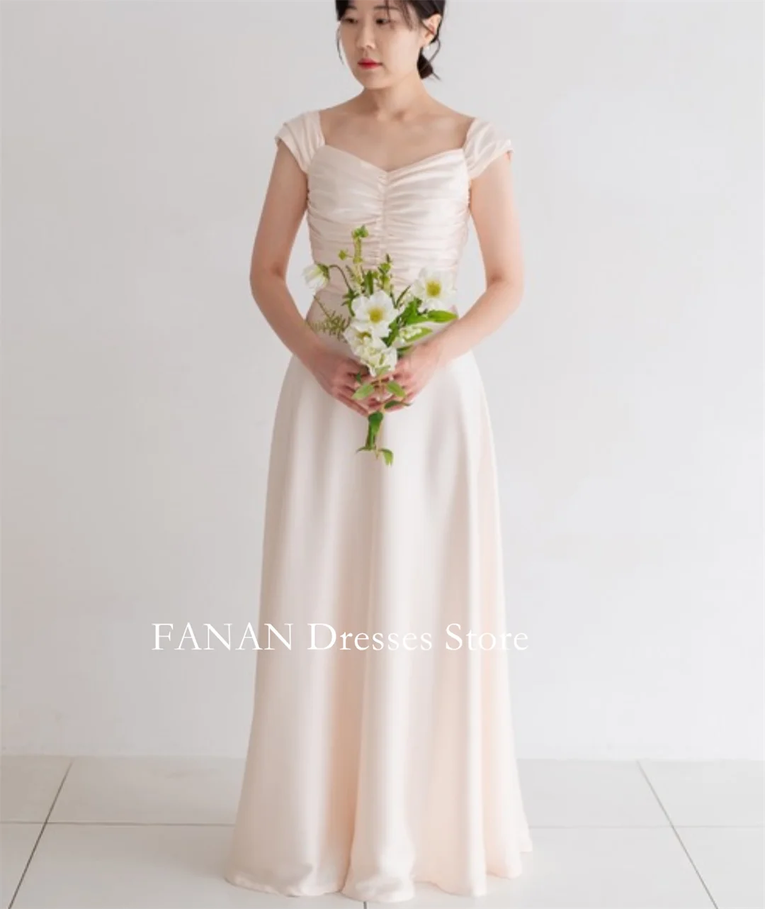 

FANAN Korea Sweetheart Short Sleeves Wedding Dresses 웨딩드레스 Ivory Vintage A-Line Zipped Satin Custom Made Bride Gowns Plus Size