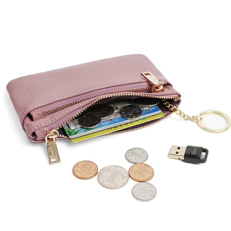 Porte-monnaie en cuir véritable avec nom personnalisé, porte-clés avec fermeture éclair, porte-cartes de luxe, étui à monnaie à la mode, lettres gravées, portefeuille pour cartes pour femmes