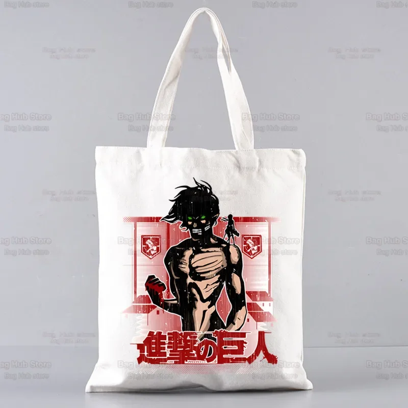 Attack On Titan Shopping Bag Unisex Handbag Shoulder Bag Men Shopper Canvas Bag Commute Large Capacity School Tote Bag