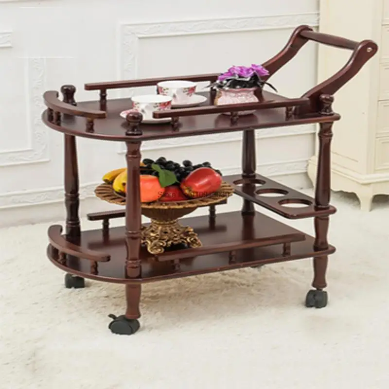 Hotel Trolley Solid Wood Coffee Tables Multipurpose Shelf Display Rack Household Double-layer Movable Tea Tables Dining Car