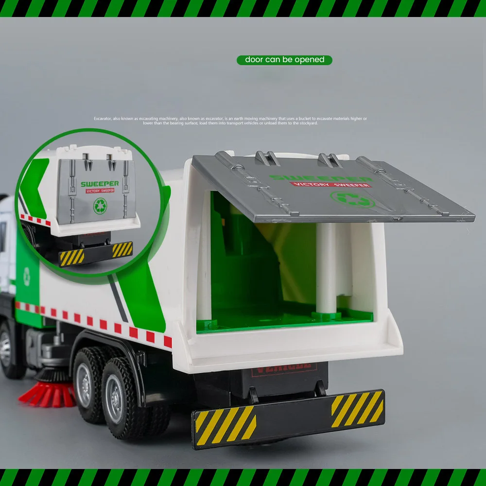 1:32 City Road Sweeper Sanitation Clean Vehicles Model Simulation Truck Street-sweeping Car Model Sound Light Toy Children Gift