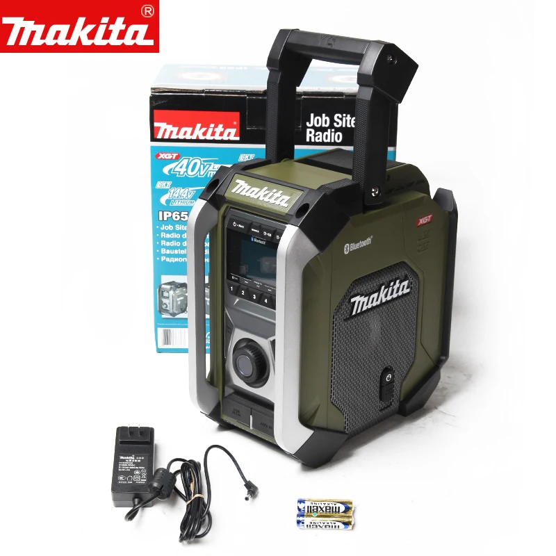 Makita MR006G راديو أخضر عسكري قابل لإعادة الشحن مع مضخم صوت ، الإصدار الأصلي الأصلي ، يمكن توصيله بالبلوتوث ، 12 فولت